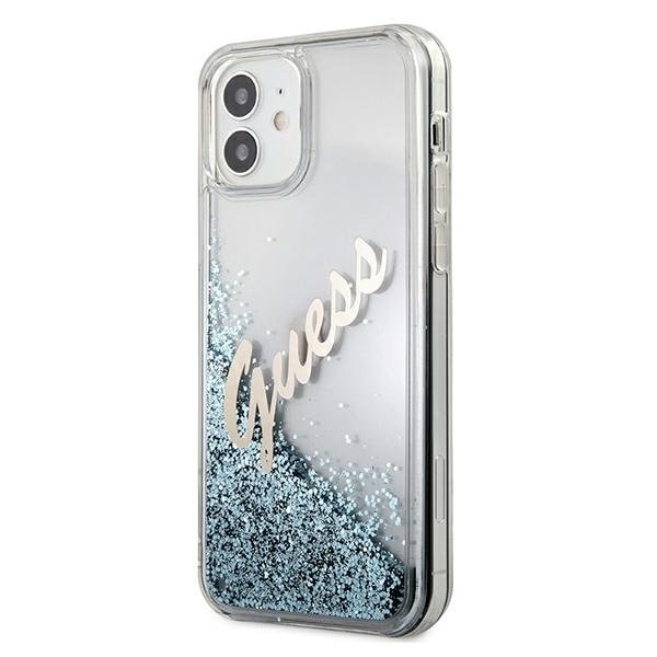 Guess Skal iPhone 12 Mini Glitter Vintage Script - Blå Blå