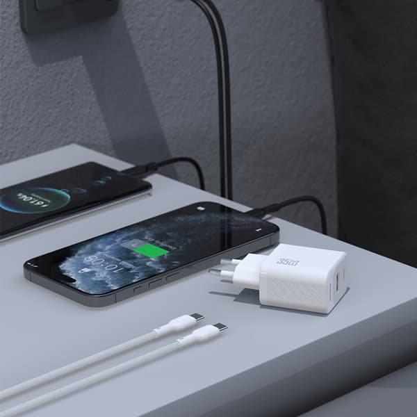 Dudao Snabbladdare USB-C USB-A PD 35W GaN med USB-C Kabel A27MaxCEU - Vit Vit