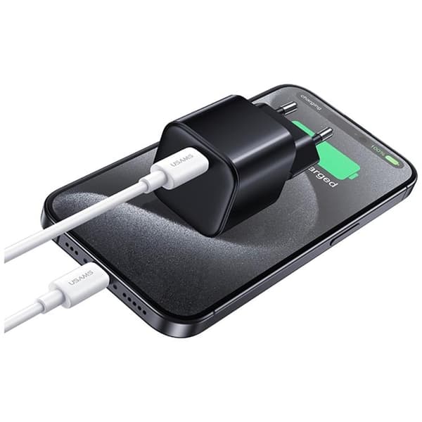 USAMS Snabbladdare 20W USB-C Med Lightning Kabel 1m JO Series - Vit Vit
