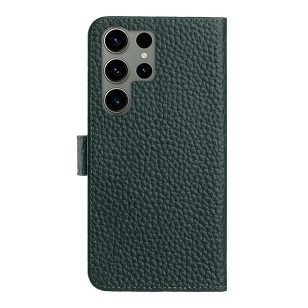 Galaxy S25 Ultra Plånboksfodral Äkta Läder Litchi - Grön Grön