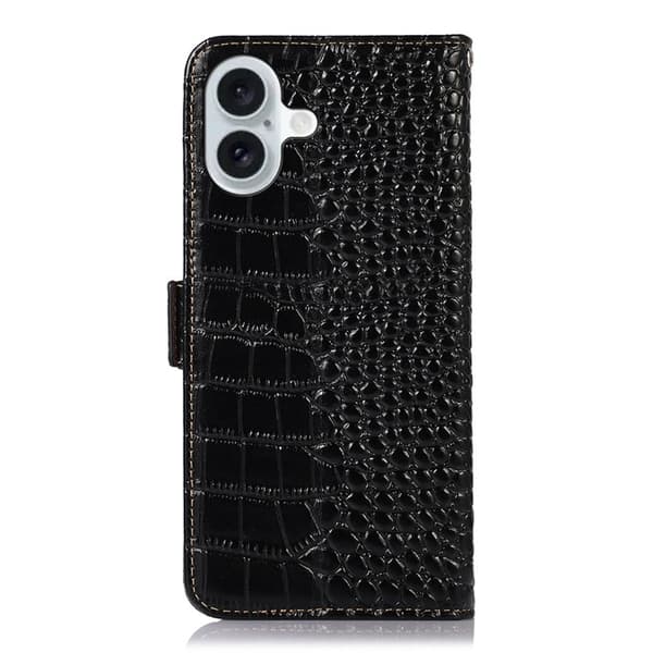 iPhone 17 Plånboksfodral Äkta Läder Crocodile - Svart Svart