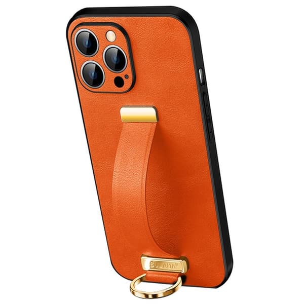 SULADA Mobilskal till iPhone 16 Pro Läder med Handledsrem och Ställ - Orange