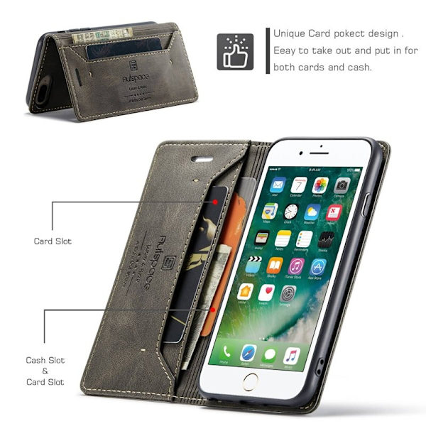 AUTSPACE A01 iPhone 6 Plus/7 Plus/8 Plus Plånboksfodral Konstläder - Brun