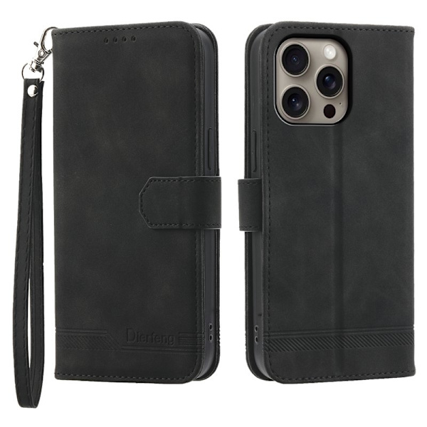 DIERFENG DF-03 iPhone 16 Pro Max Plånboksfodral Konstläder - Svart