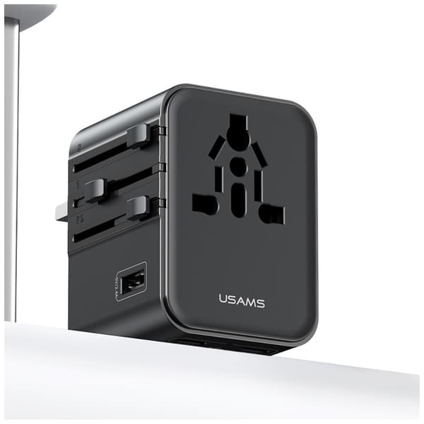 USAMS Rejseopladeradapter CC308 2xUSB-C 17W 4-i-1 US/AU/EU/UK - sort