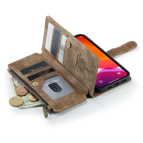 CASEME Konstläder Plånboksfodral för iPhone 12/12 Pro med rem - Brun