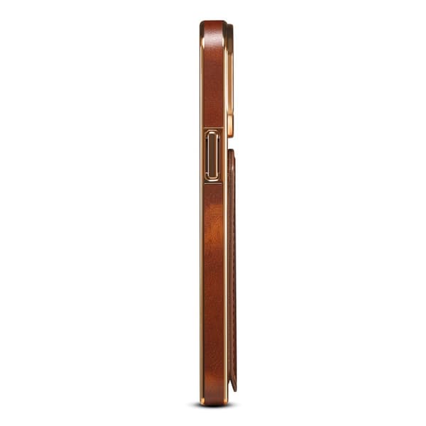 DENIOR Mobilskal till iPhone 12 / 12 Pro Kickstand Äkta Läder Brun