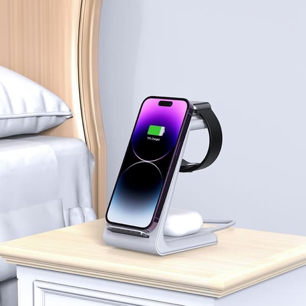 Tech-Protect 3-in-1 Trådlös Laddare iPhone Apple Watch AirPods - Vit Vit