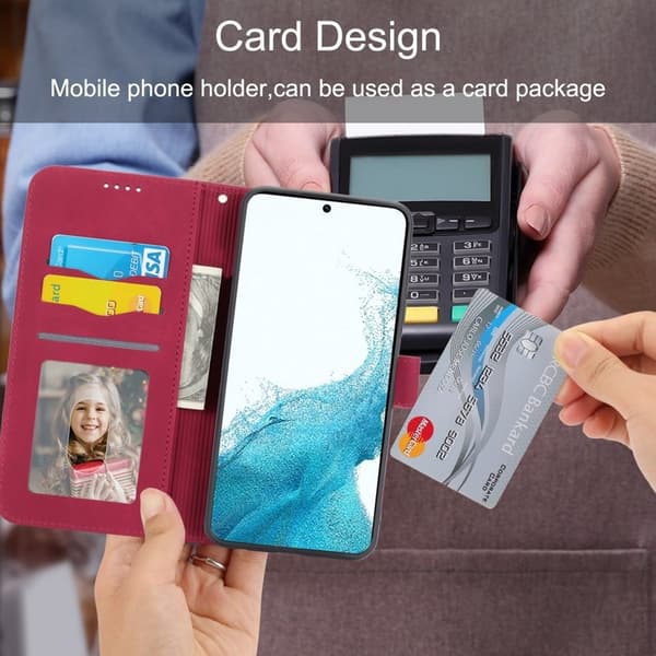 DIERFENG DF-03 Plånboksfodral för Samsung Galaxy S22 5G - Konstläder - Röd
