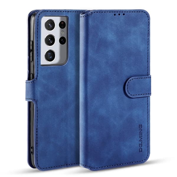 DG.MING Retro Konstläder Plånboksfodral för Samsung Galaxy S21 Ultra Blå