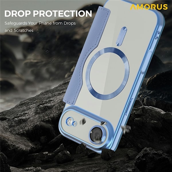 AMORUS iPhone Air Plånboksfodral MagSafe RFID-Skydd - Blå Blå
