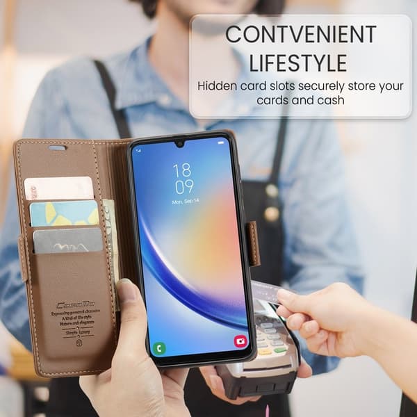 CASEME Plånboksfodral Konstläder för Samsung Galaxy A34 5G - Brun