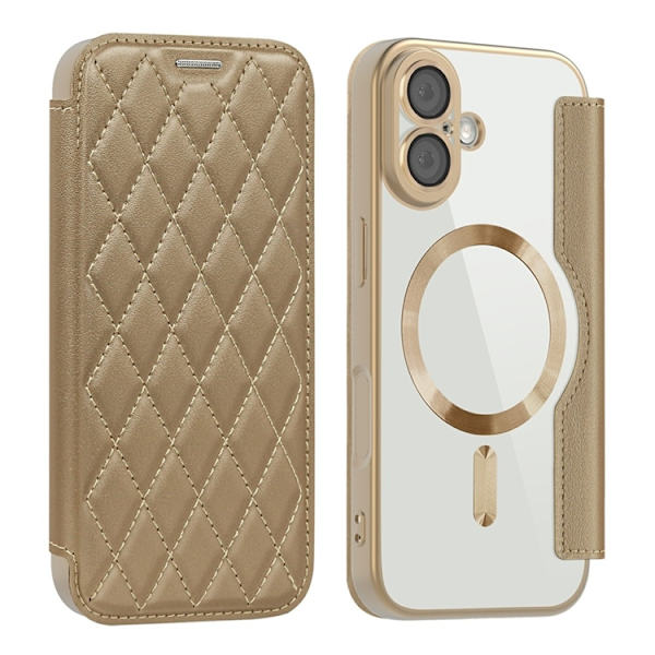 iPhone 17 Plånboksfodral MagSafe Rhombus Konstläder - Guld Guld