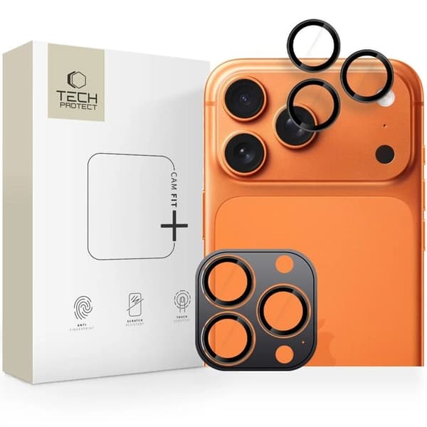 Tech-Protect iPhone 17 Pro/17 Pro Max hærdet glas kameradæksel - sort Svart