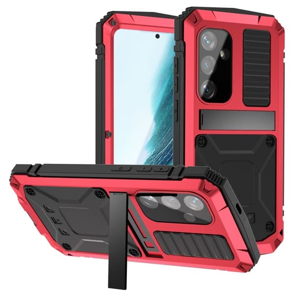 R-JUST Mobilskal till Galaxy S25+ PC + Silikon + Metall Kickstand Röd