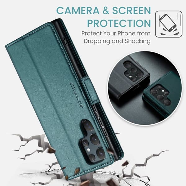 CASEME Samsung Galaxy S25 Ultra Plånboksfodral Konstläder RFID-Skydd Grön