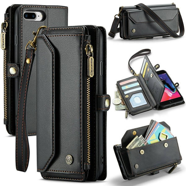 CASEME Plånboksfodral Konstläder för iPhone 6 Plus/7 Plus/8 Plus - Svart