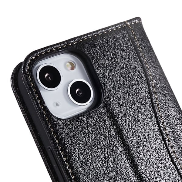 FIERRE SHANN Plånboksfodral för iPhone 14 Plus - Äkta läder - Svart