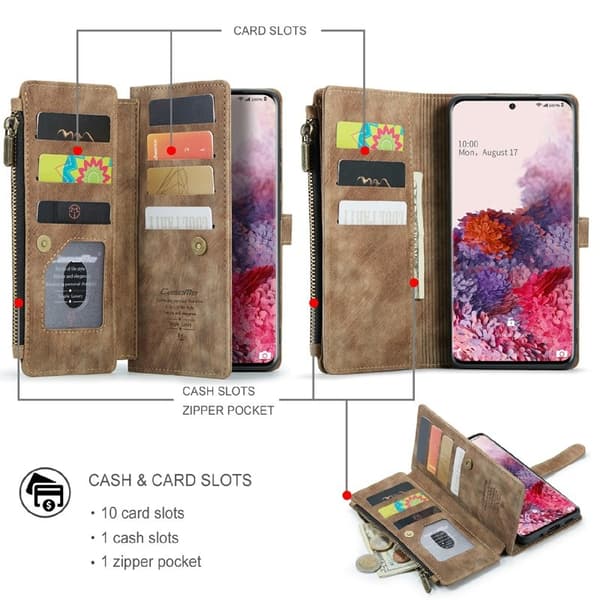 CASEME Konstläder Plånboksfodral för Samsung Galaxy S21 Ultra 5G - Brun