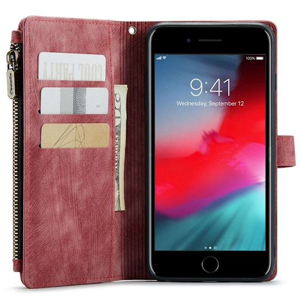 CASEME Konstläder Plånboksfodral för iPhone 6 Plus/6s Plus/7 Plus/8 Plus Röd