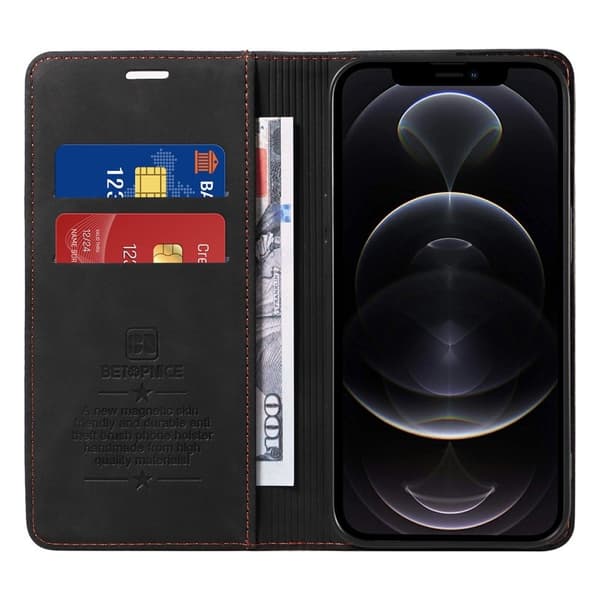 BETOPNICE 003 iPhone 12 Pro Max Plånboksfodral Konstläder - Svart