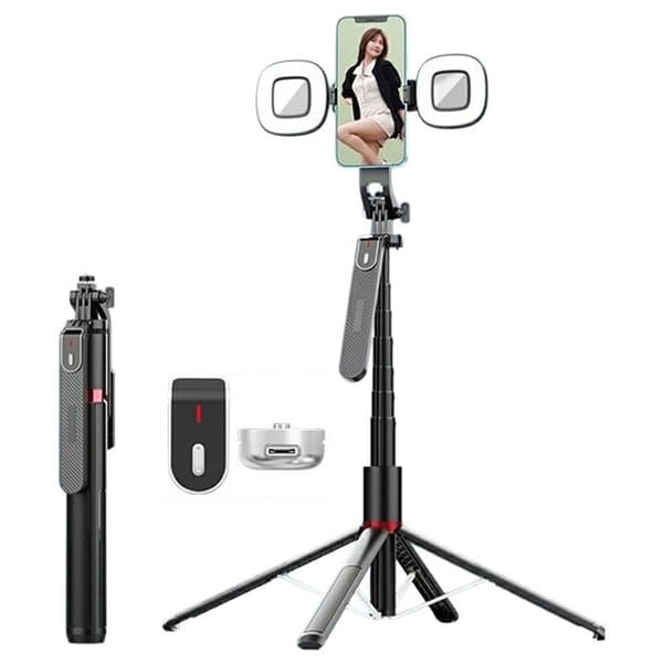 Selfiestick Bluetooth med 2 Fyrkantig Fyllnadslampa P185MAX