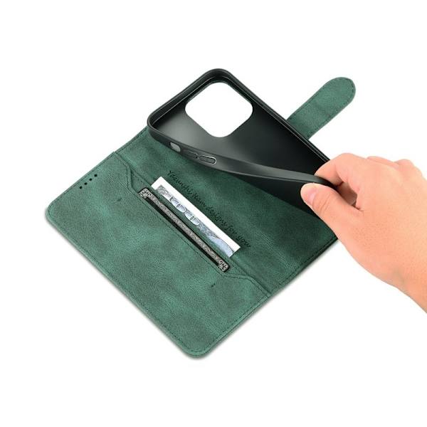 AZNS iPhone 13 Pro Plånboksfodral Konstläder - Ställfunktion - Grön