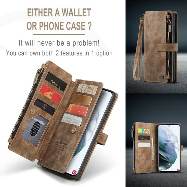 CASEME Konstläder Plånboksfodral för Samsung Galaxy S21+ 5G - Brun