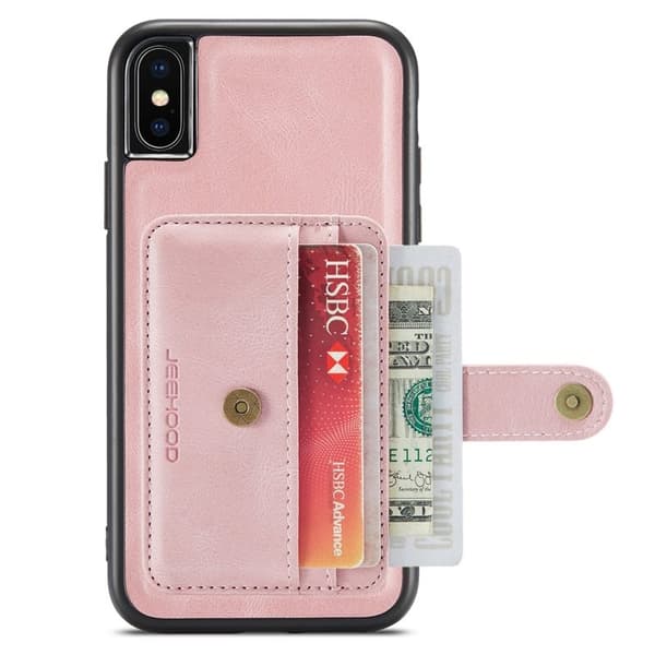 JEEHOOD Konstläder Plånboksfodral iPhone XS 5.8 tum Stöttålig Rosa