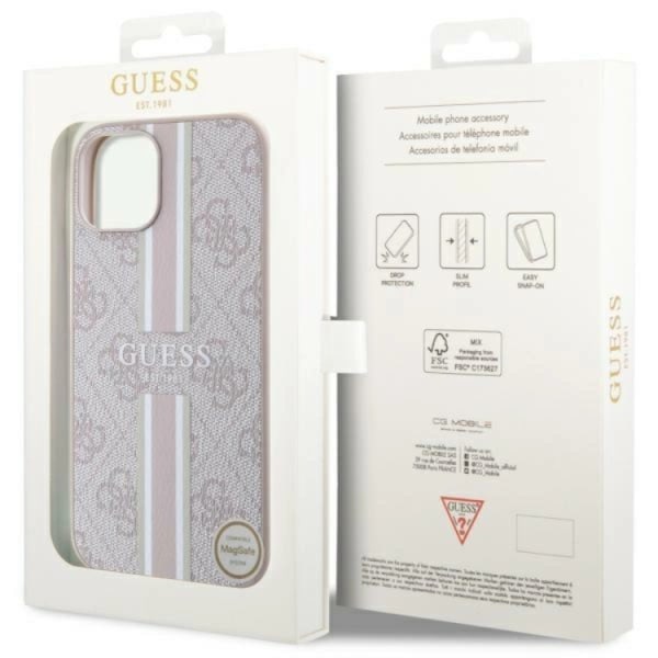 Guess iPhone 15/14/13 Mobilskal Magsafe 4g Stripes - Rosa