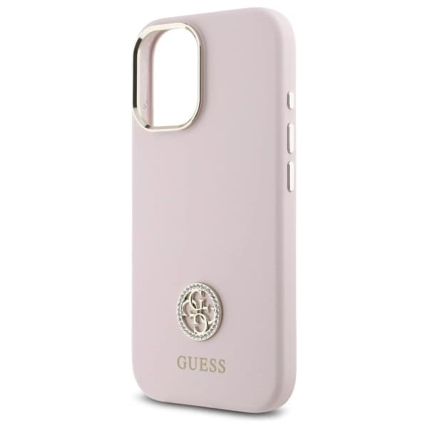 Guess telefontaske til iPhone 16 Silikone Logo Rhinestone 4G - Lyserød Rosa