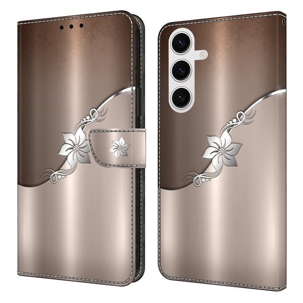 Plånboksfodral för Samsung Galaxy S26 Plus Magnetiskt Konstläder - Silver Blomma