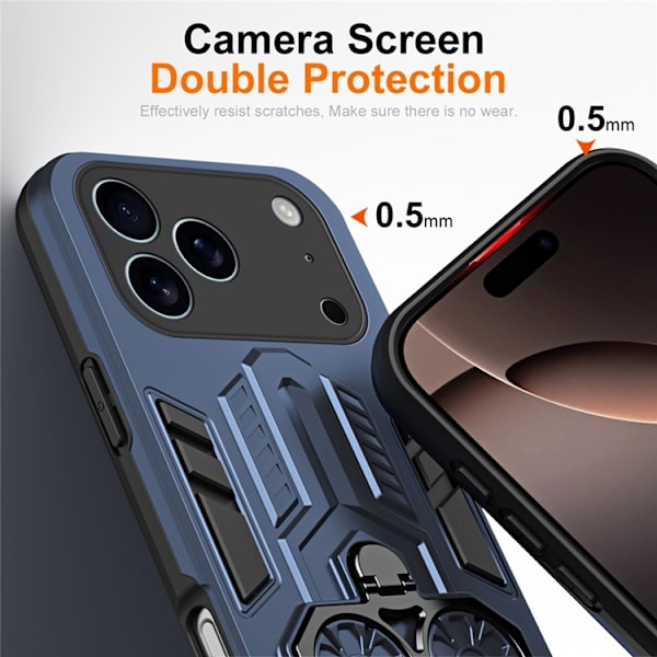 Mobilskal till iPhone 17 Pro Ringhållare Kickstand Shockproof - Blå Blå
