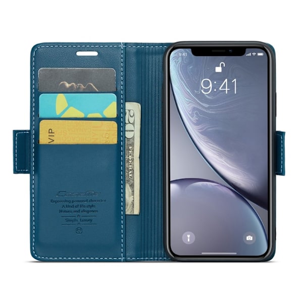 CASEME iPhone XR Plånboksfodral Konstläder RFID-Skydd Blå