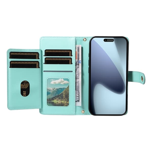 iPhone 17 Pro Plånboksfodral Rhombus Läder med rem - Ljusgrön Grön