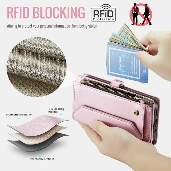 CASEME Plånboksfodral Konstläder för iPhone 13 Pro Max - Rosa