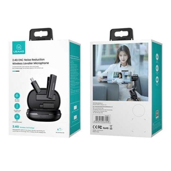 USAMS Lavalier trådløs mikrofon USB-C ENC 2.4G ZB243MKF01 Svart