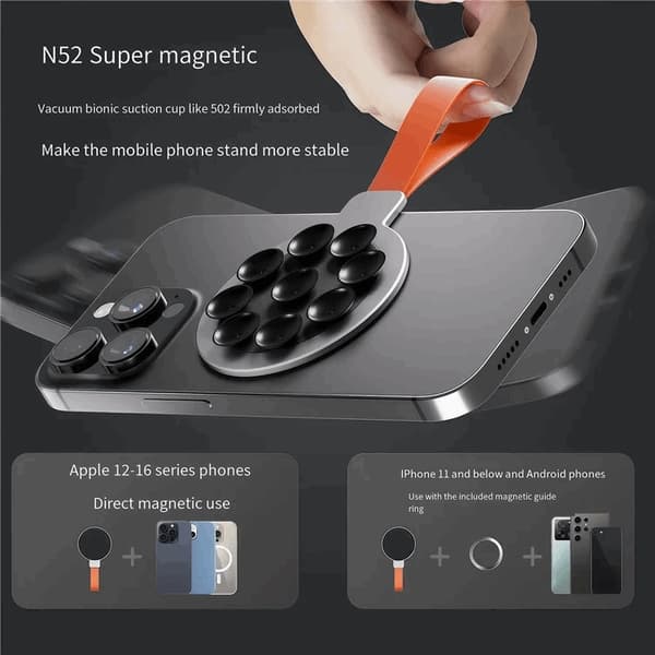 Magsafe Mobil Sugkopphållare med rem - Silver/Orange