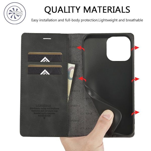 LC.IMEEKE iPhone 16 Pro Max Plånboksfodral Konstläder- Svart