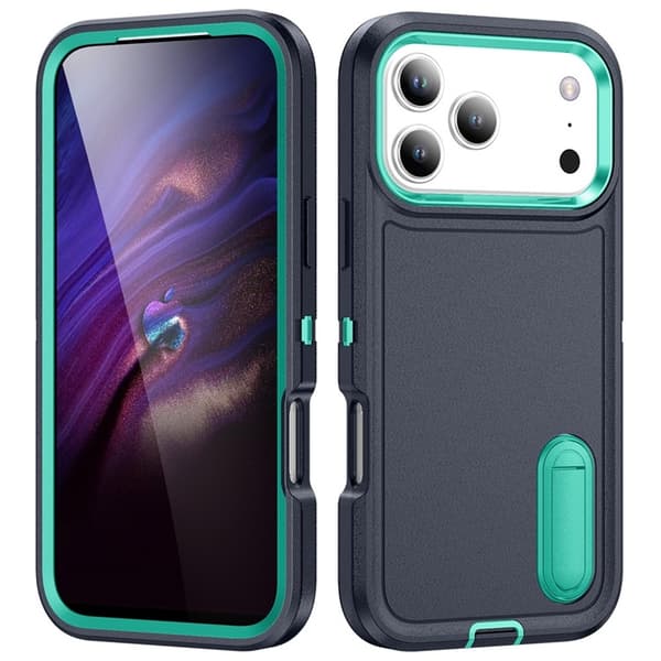 Mobilskal till iPhone 17 Pro Max Kickstand Silikon - Mörkblå/Ljusgrön Blå