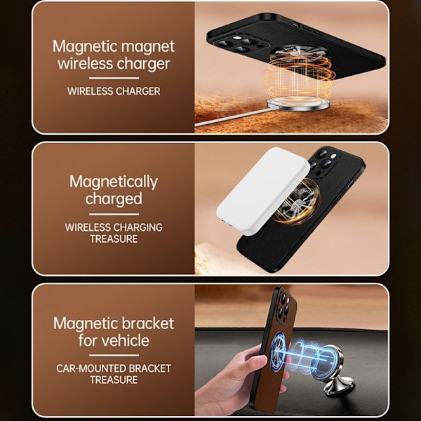 SULADA Mobilskal till iPhone 14 Pro MagSafe PU Läder Grön Cowhide Texture