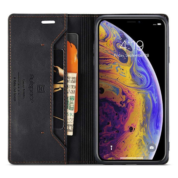 AUTSPACE A01 iPhone X/XS Plånboksfodral Konstläder - Svart