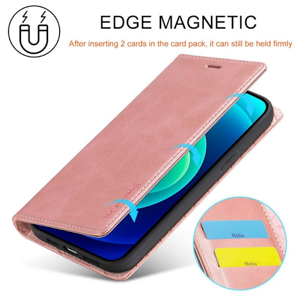 LC.IMEEKE iPhone 15 Plus Plånboksfodral Konstläder- Roséguld