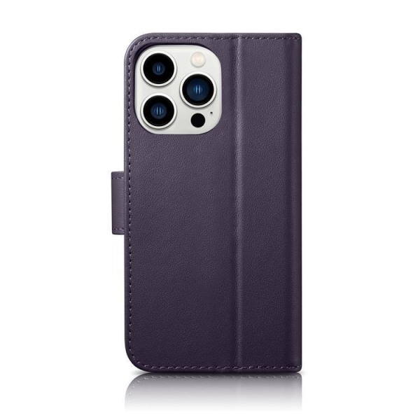 iCarer iPhone 14 Pro lompakkokotelo 2in1 aitoa nahkaa - tumman violetti
