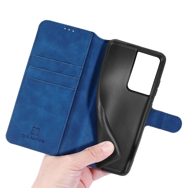 DG.MING Retro Konstläder Plånboksfodral för Samsung Galaxy S21 Ultra Blå