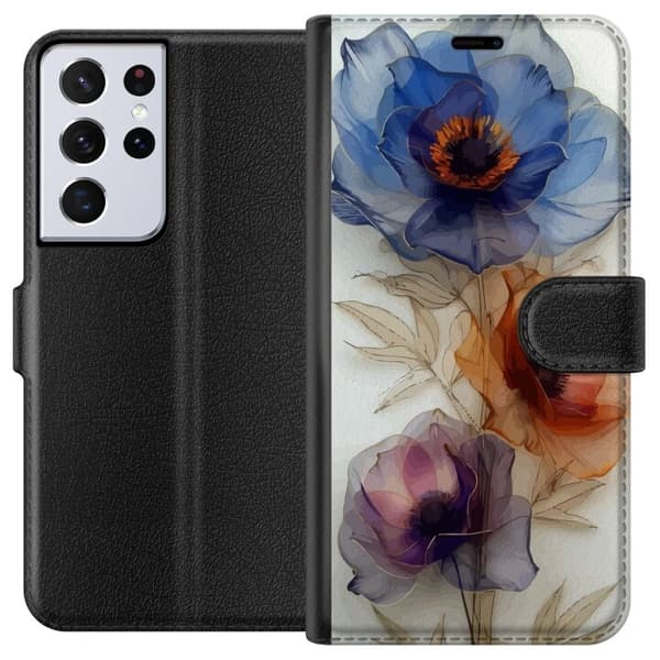 Pung Taske til Samsung Galaxy S21 Ultra 5G med silkeblomster