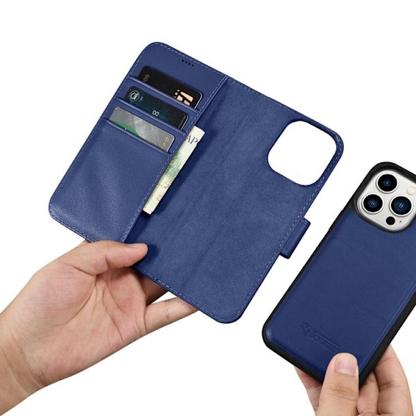 iCarer iPhone 14 Pro Max Plånboksfodral 2in1 Anti-RFID Äkta Läder - Blå