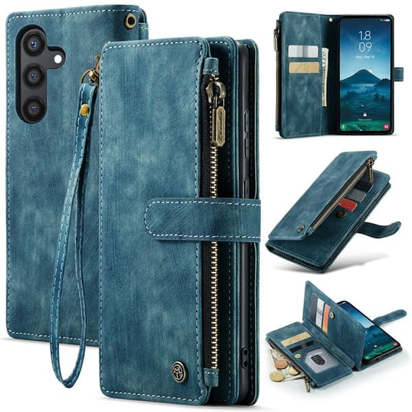 CASEME Konstläder Plånboksfodral för Samsung Galaxy S24 med Rem - Blå