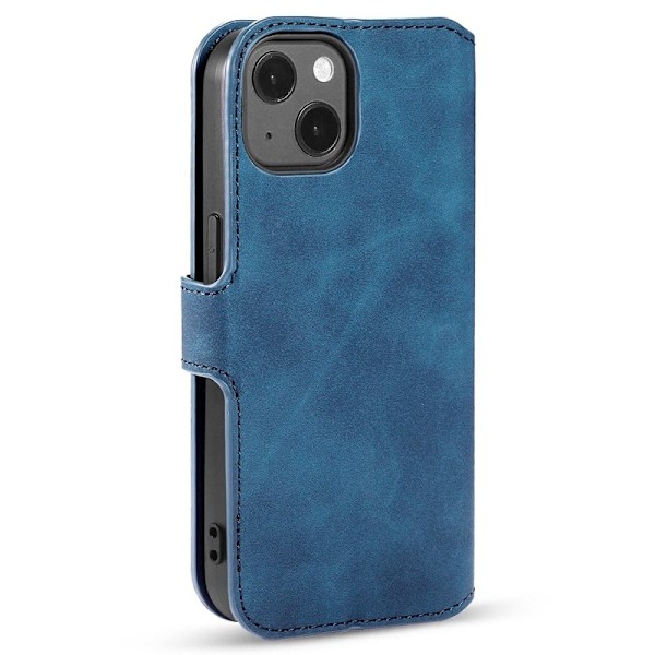 DG.MING iPhone 14 Plus Plånboksfodral Retro Stil Blå Konstläder