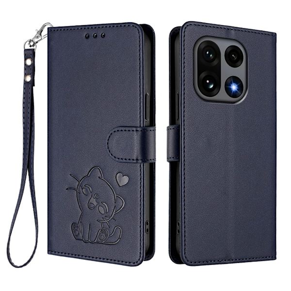 OnePlus 15 5G Konstläder Plånboksfodral Love Cat Pattern Imprint Blå